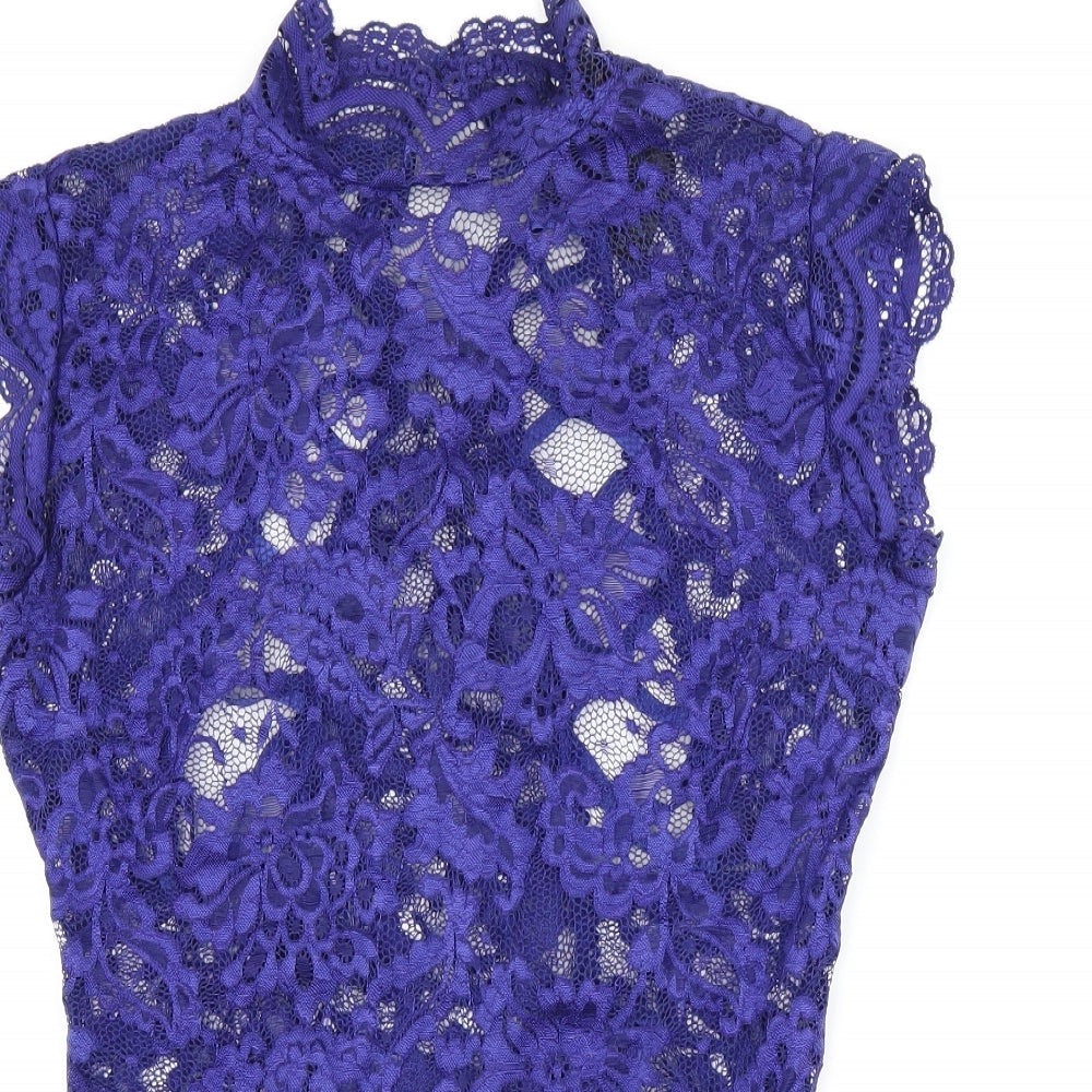 Lipsy Womens Blue Floral Polyamide Bodysuit One-Piece Size M Button