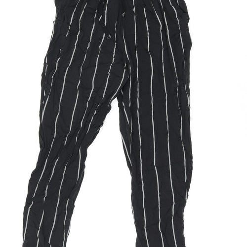 PRETTYLITTLETHING Womens Black Striped Viscose Trousers Size 6 L23 in Regular Drawstring