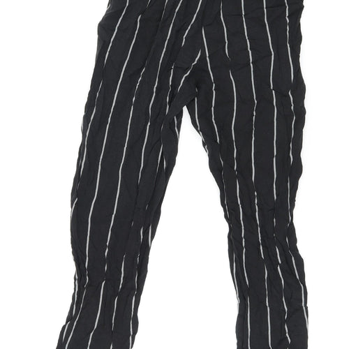 PRETTYLITTLETHING Womens Black Striped Viscose Trousers Size 6 L23 in Regular Drawstring