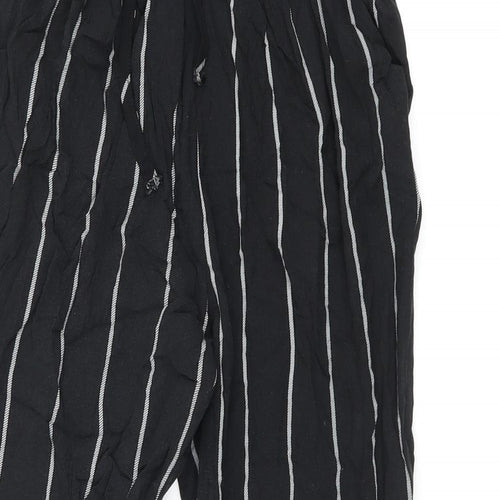PRETTYLITTLETHING Womens Black Striped Viscose Trousers Size 6 L23 in Regular Drawstring
