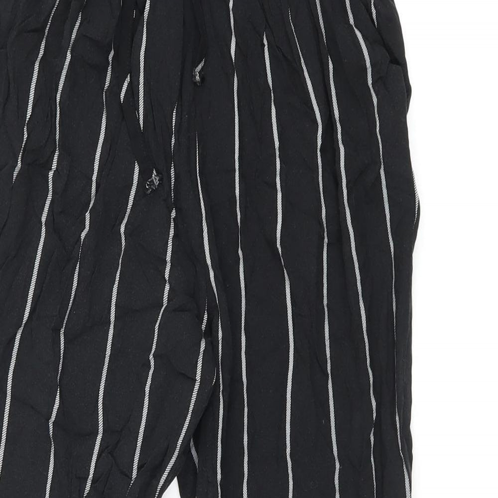 PRETTYLITTLETHING Womens Black Striped Viscose Trousers Size 6 L23 in Regular Drawstring