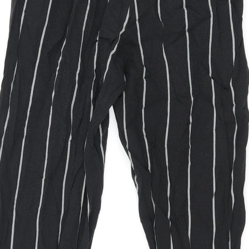 PRETTYLITTLETHING Womens Black Striped Viscose Trousers Size 6 L23 in Regular Drawstring