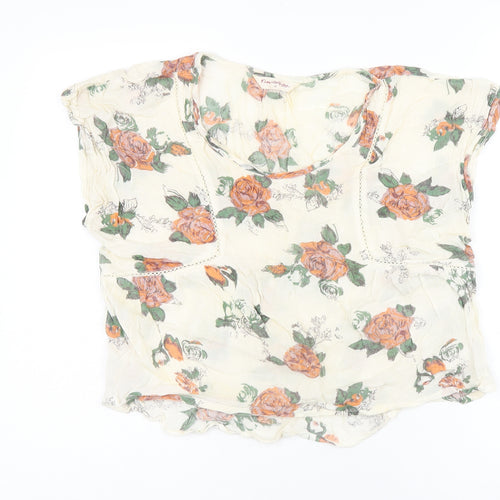 Miss Selfridge Womens White Floral Viscose Jersey T-Shirt Size 10 Scoop Neck