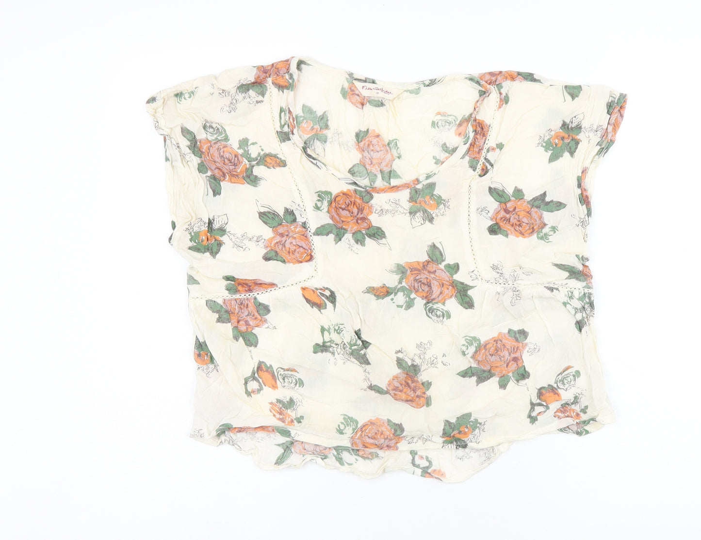 Miss Selfridge Womens White Floral Viscose Jersey T-Shirt Size 10 Scoop Neck