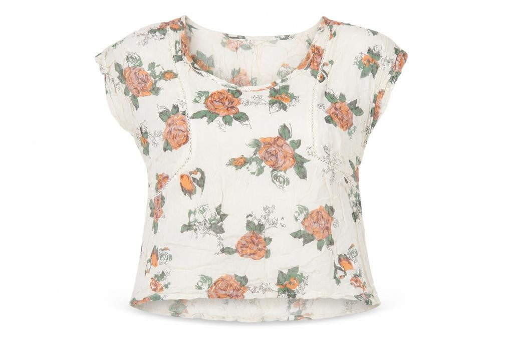 Miss Selfridge Womens White Floral Viscose Jersey T-Shirt Size 10 Scoop Neck