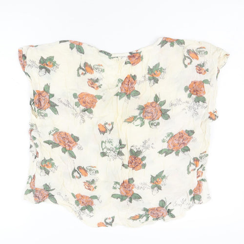 Miss Selfridge Womens White Floral Viscose Jersey T-Shirt Size 10 Scoop Neck