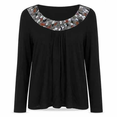 C.M.D Womens Black Viscose Jersey T-Shirt Size M Scoop Neck - Embroidered Detail