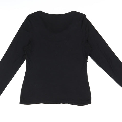 C.M.D Womens Black Viscose Jersey T-Shirt Size M Scoop Neck - Embroidered Detail
