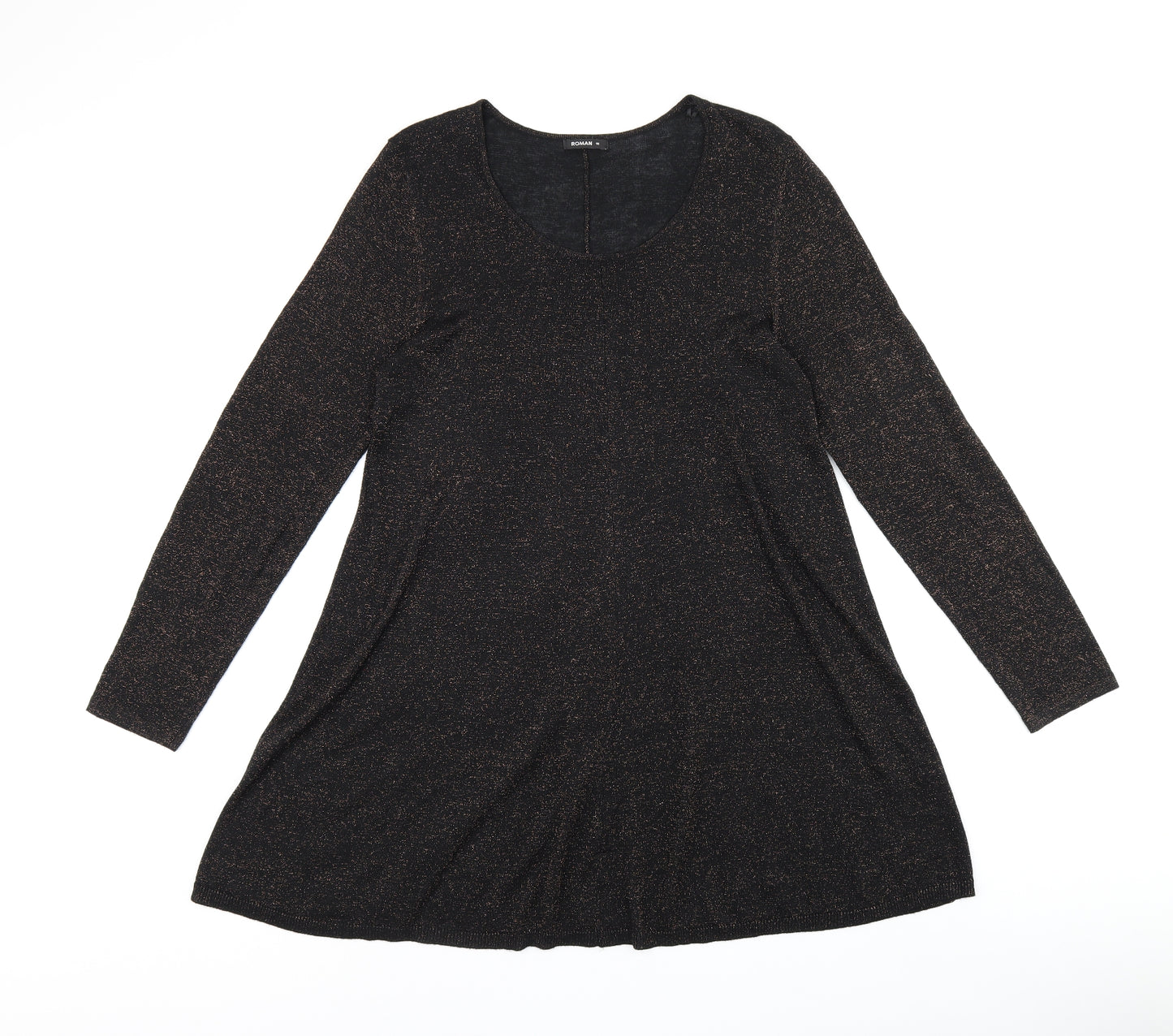 Roman Womens Black Viscose Jersey T-Shirt Size 16 Scoop Neck - Sparkle Effect
