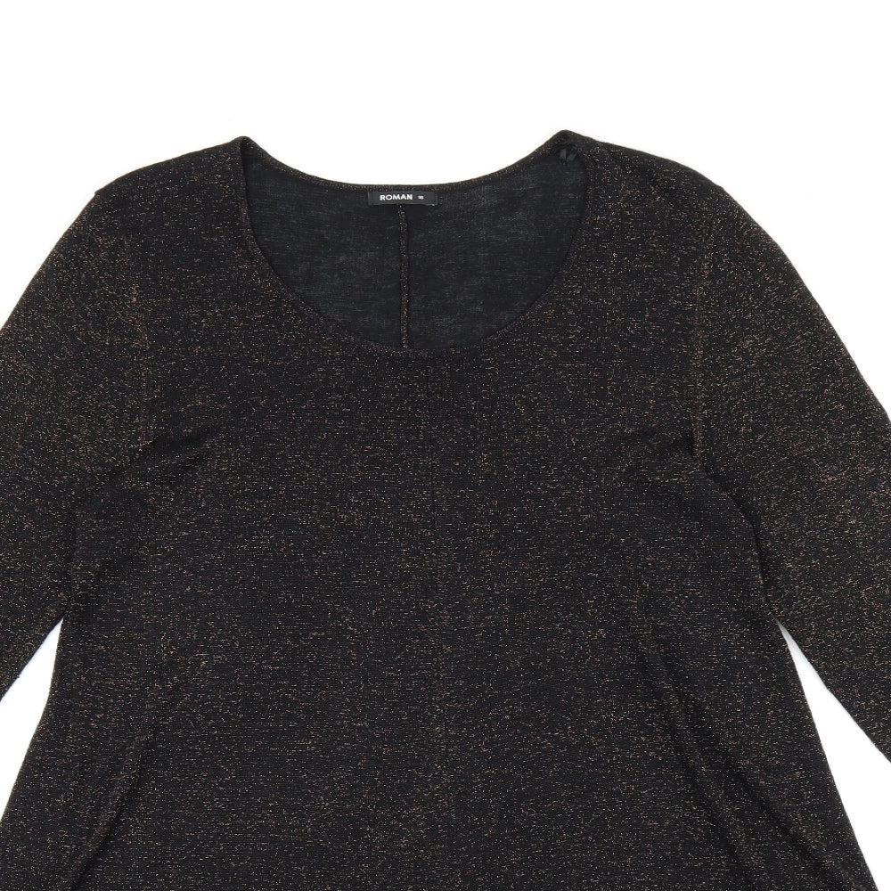 Roman Womens Black Viscose Jersey T-Shirt Size 16 Scoop Neck - Sparkle Effect