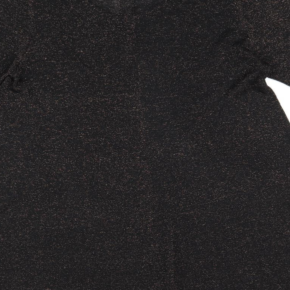 Roman Womens Black Viscose Jersey T-Shirt Size 16 Scoop Neck - Sparkle Effect