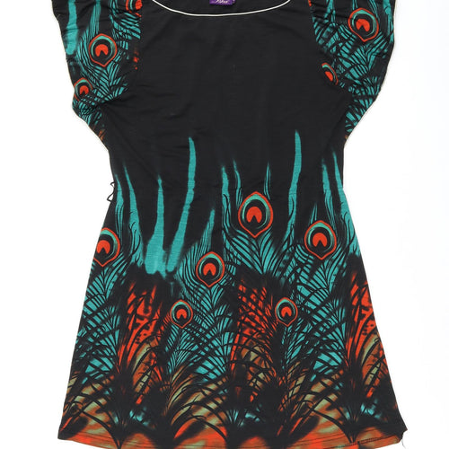 Fska Womens Black Geometric Polyester Skater Dress Size M Boat Neck Pullover