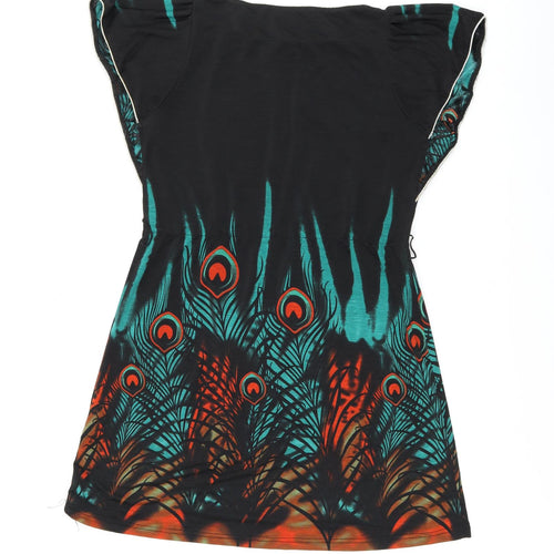 Fska Womens Black Geometric Polyester Skater Dress Size M Boat Neck Pullover