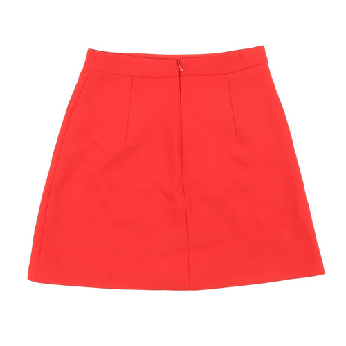 Zara Womens Red Polyester A-Line Skirt Size 6 Zip - Zips on front