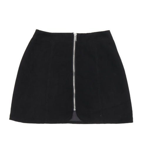 H&M Womens Black Polyester Mini Skirt Size 8 Zip