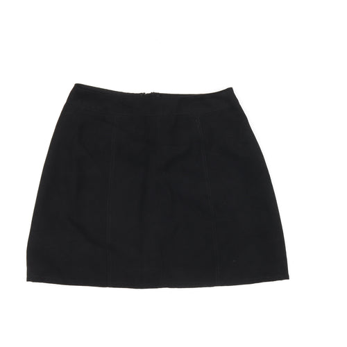 H&M Womens Black Polyester Mini Skirt Size 8 Zip