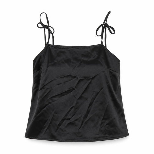 Front view of ASOS women’s black polyester camisole tank, size UK 12, square neck