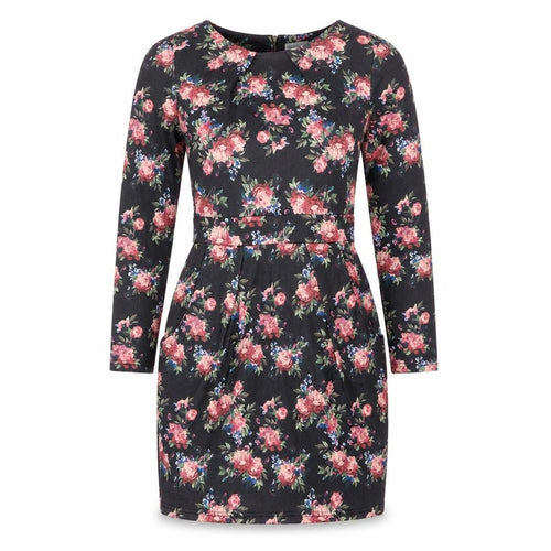 Blue Vanilla Womens Black Floral Polyester Bodycon Size 12 Boat Neck Zip