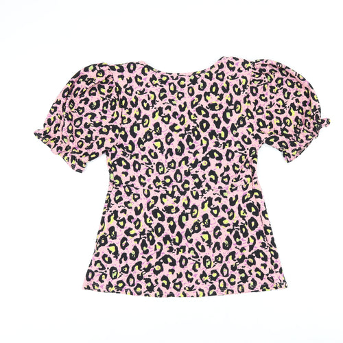 NEXT Womens Pink Animal Print Polyester Jersey Blouse Size 12 V-Neck - Leopard Print