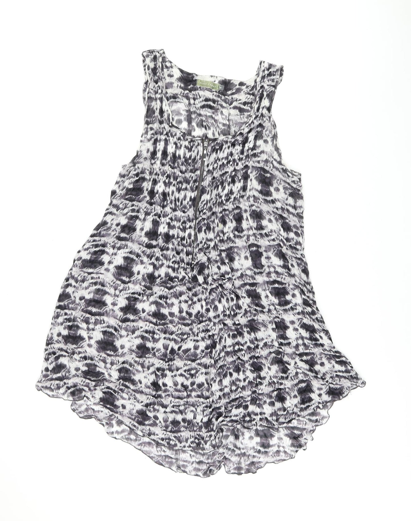 Mint Velvet Womens Black Tie Dye Viscose Skater Dress Size 18 Scoop Neck Zip