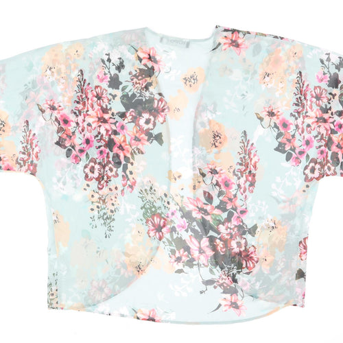Yoins Womens Blue Floral Polyester Kimono T-Shirt Size 2XL V-Neck