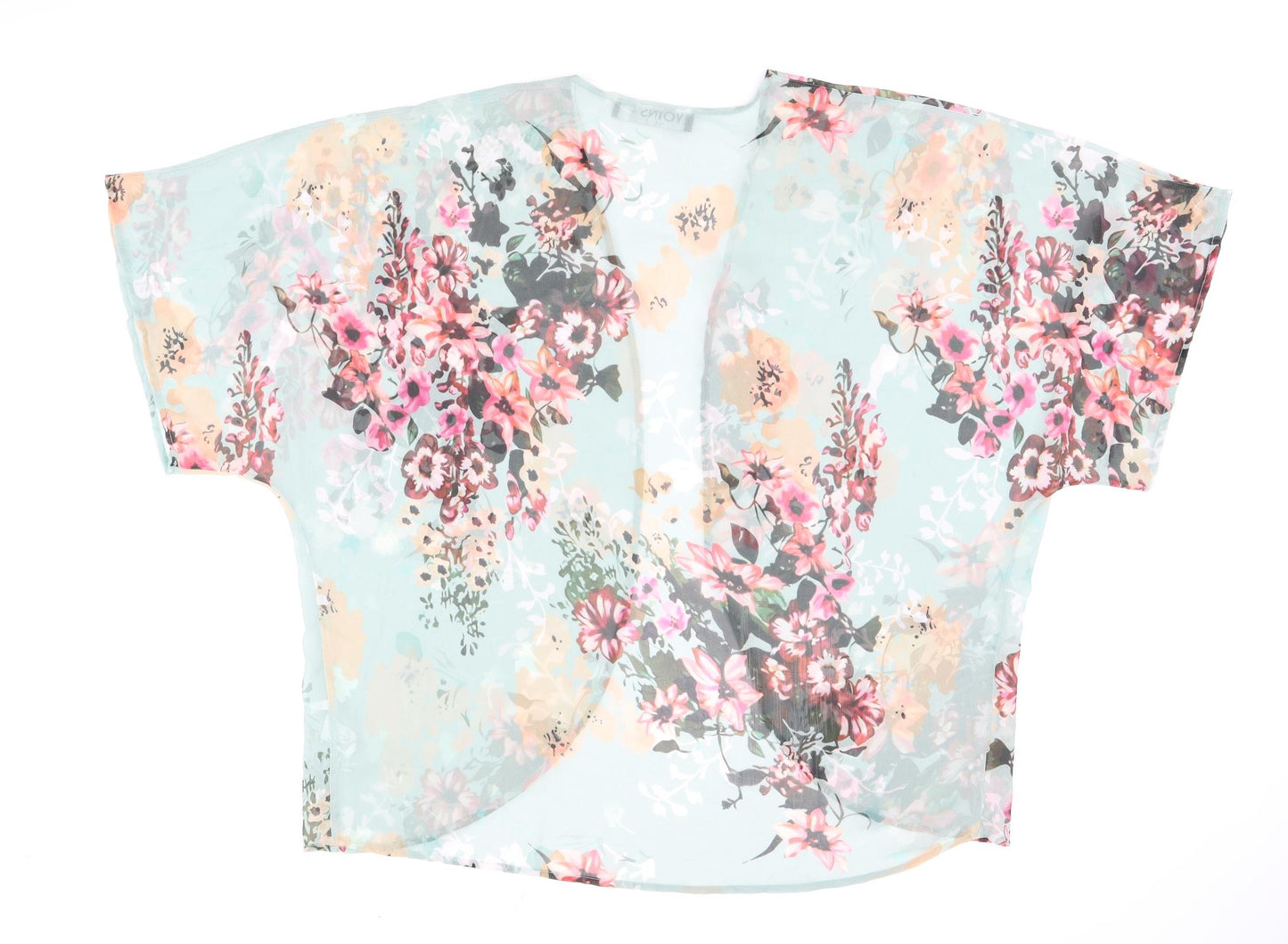 Yoins Womens Blue Floral Polyester Kimono T-Shirt Size 2XL V-Neck