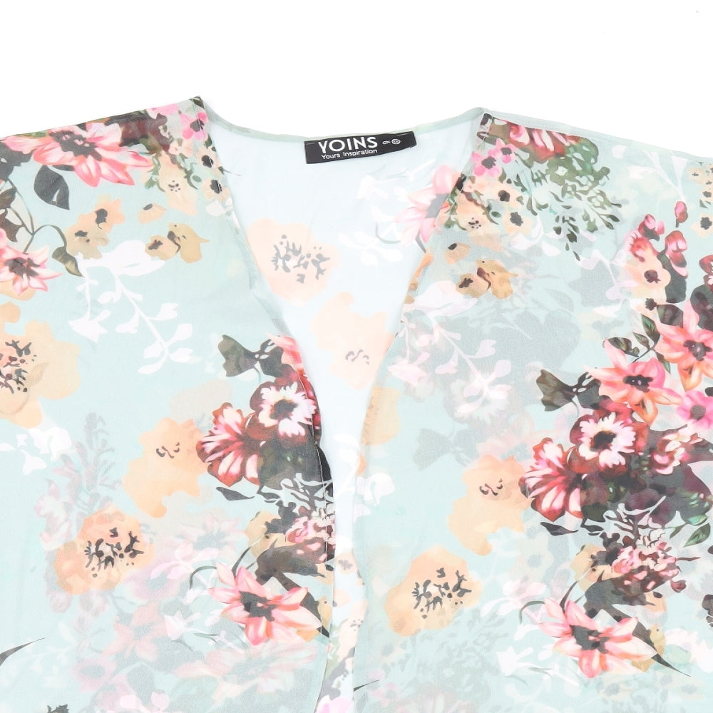 Yoins Womens Blue Floral Polyester Kimono T-Shirt Size 2XL V-Neck