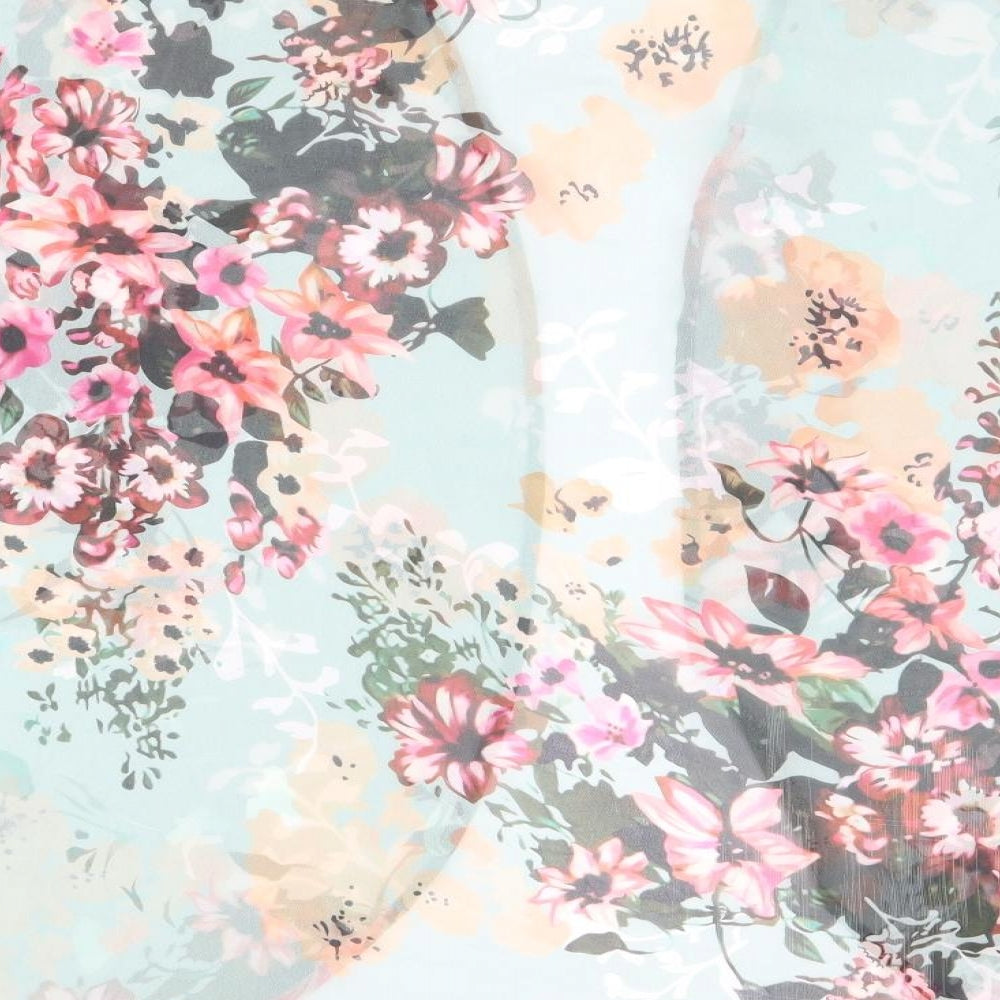 Yoins Womens Blue Floral Polyester Kimono T-Shirt Size 2XL V-Neck