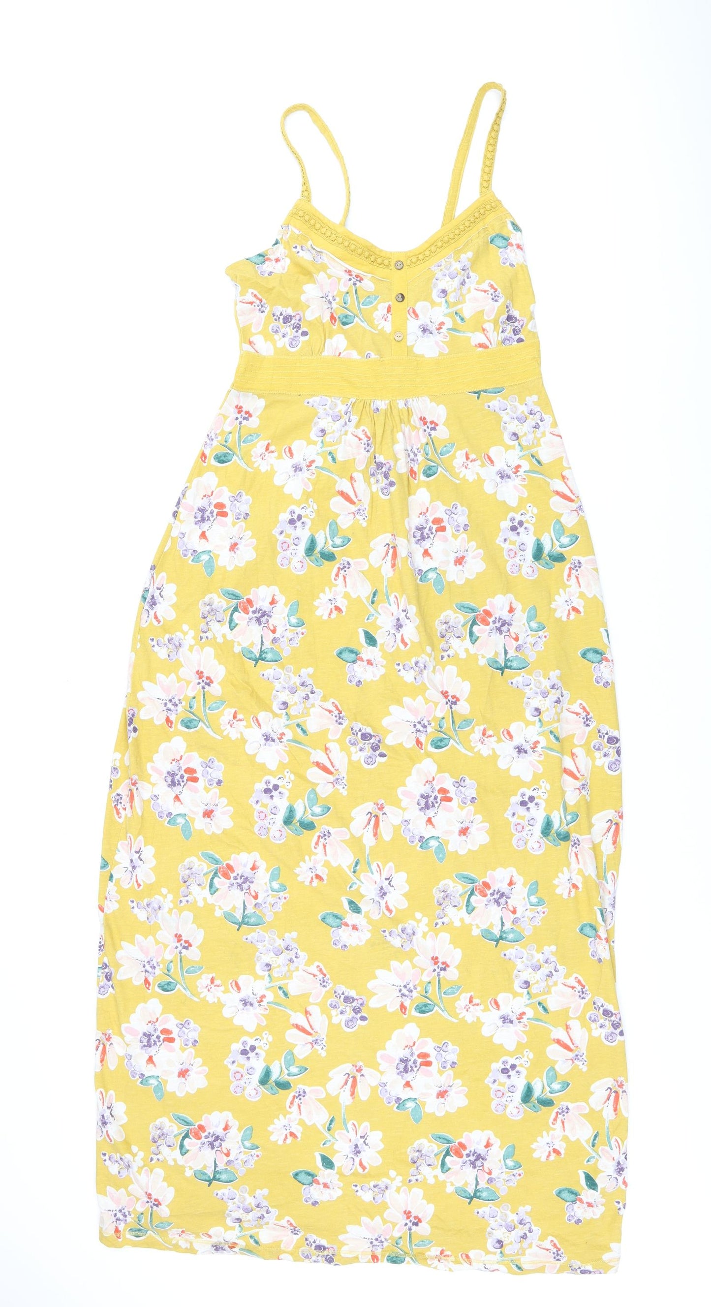 MANTARAY PRODUCTS Womens Yellow Floral Cotton Tank Dress Size 12 Scoop Neck Pullover