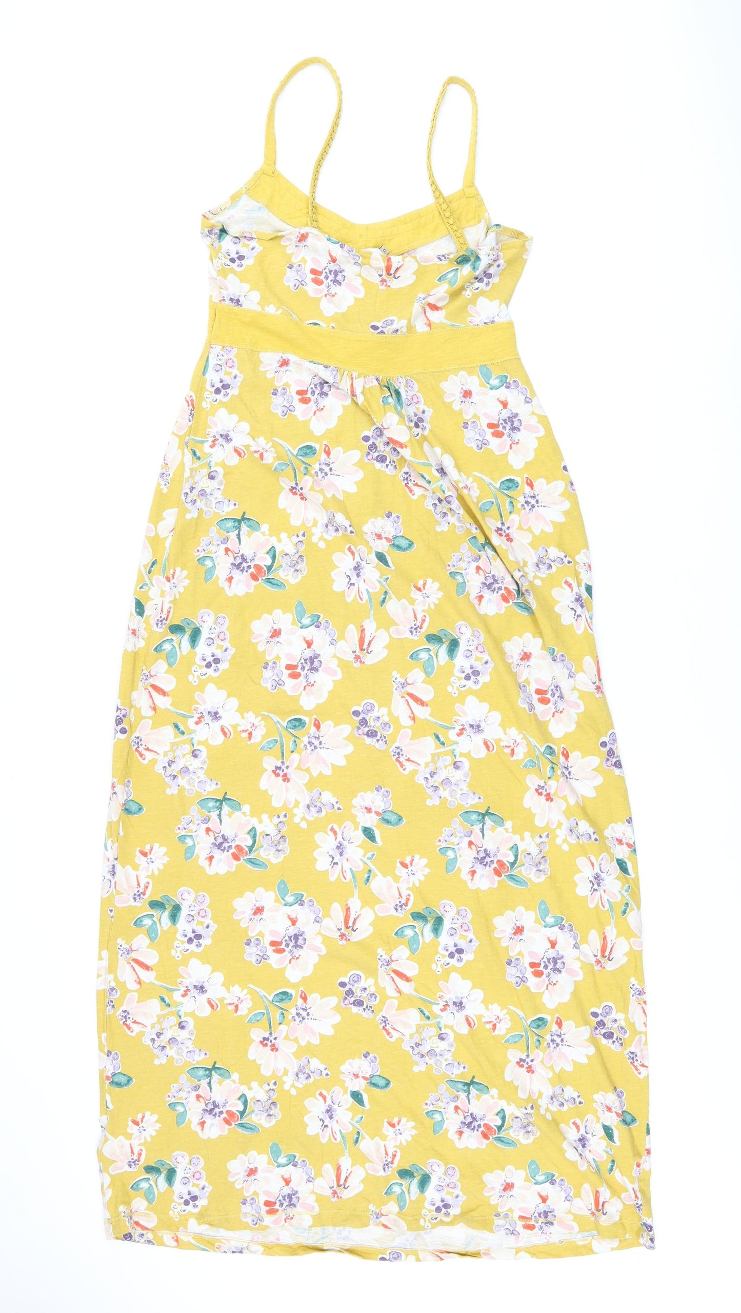 MANTARAY PRODUCTS Womens Yellow Floral Cotton Tank Dress Size 12 Scoop Neck Pullover