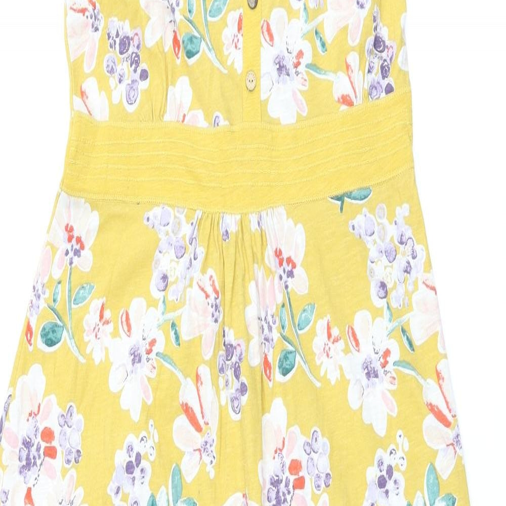 MANTARAY PRODUCTS Womens Yellow Floral Cotton Tank Dress Size 12 Scoop Neck Pullover
