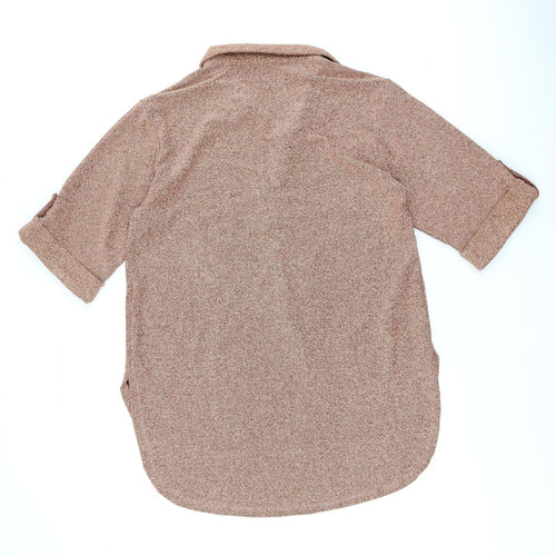 South Beach Womens Gold Polyimide Jersey T-Shirt Size XS Collared - Glitter detail