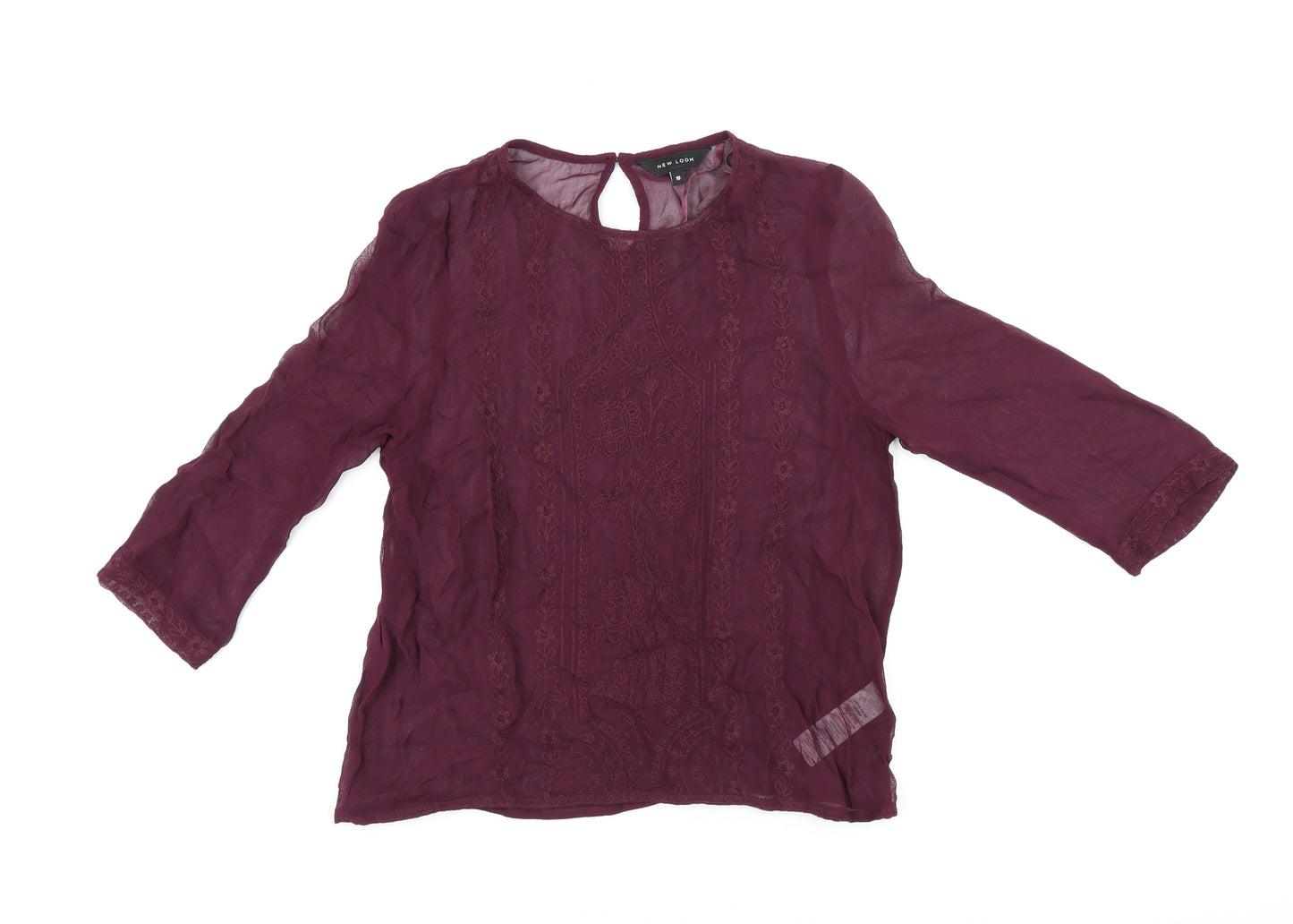 New Look Womens Red Floral Viscose Basic Blouse Size 10 Round Neck - Embroidered flowers