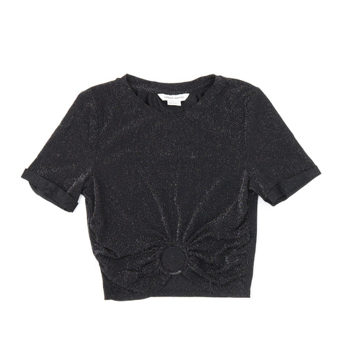 Urban Revivo Womens Black Polyamide Cropped T-Shirt Size 8 Round Neck - Glitter Detail