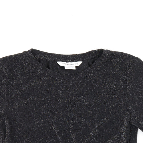 Urban Revivo Womens Black Polyamide Cropped T-Shirt Size 8 Round Neck - Glitter Detail