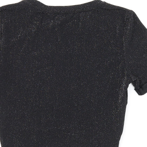 Urban Revivo Womens Black Polyamide Cropped T-Shirt Size 8 Round Neck - Glitter Detail