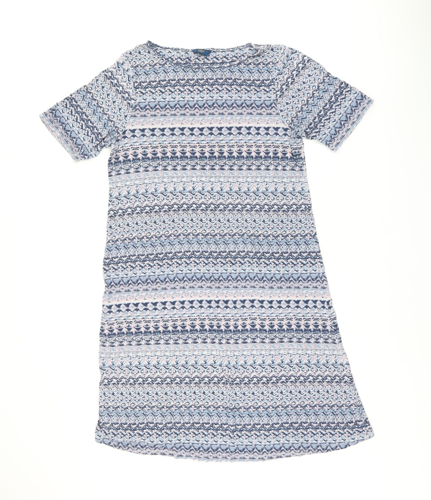 Cotton Traders Womens Blue Geometric Viscose T-Shirt Dress Size 16 Boat Neck Pullover