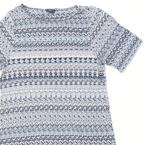 Cotton Traders Womens Blue Geometric Viscose T-Shirt Dress Size 16 Boat Neck Pullover