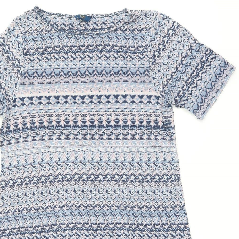 Cotton Traders Womens Blue Geometric Viscose T-Shirt Dress Size 16 Boat Neck Pullover