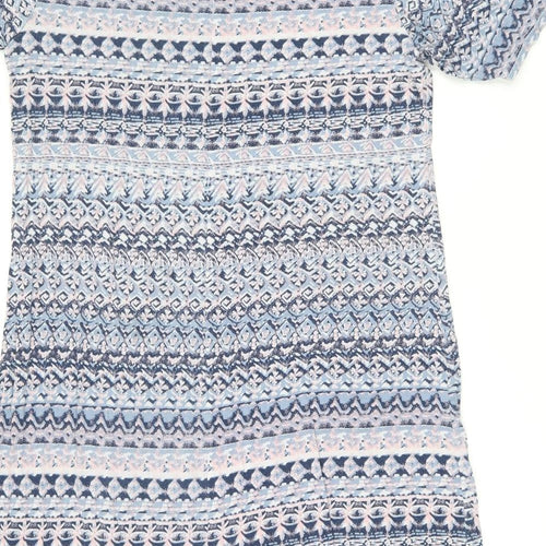 Cotton Traders Womens Blue Geometric Viscose T-Shirt Dress Size 16 Boat Neck Pullover