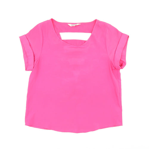 Tramp Womens Pink Polyester Basic Blouse Size M Round Neck
