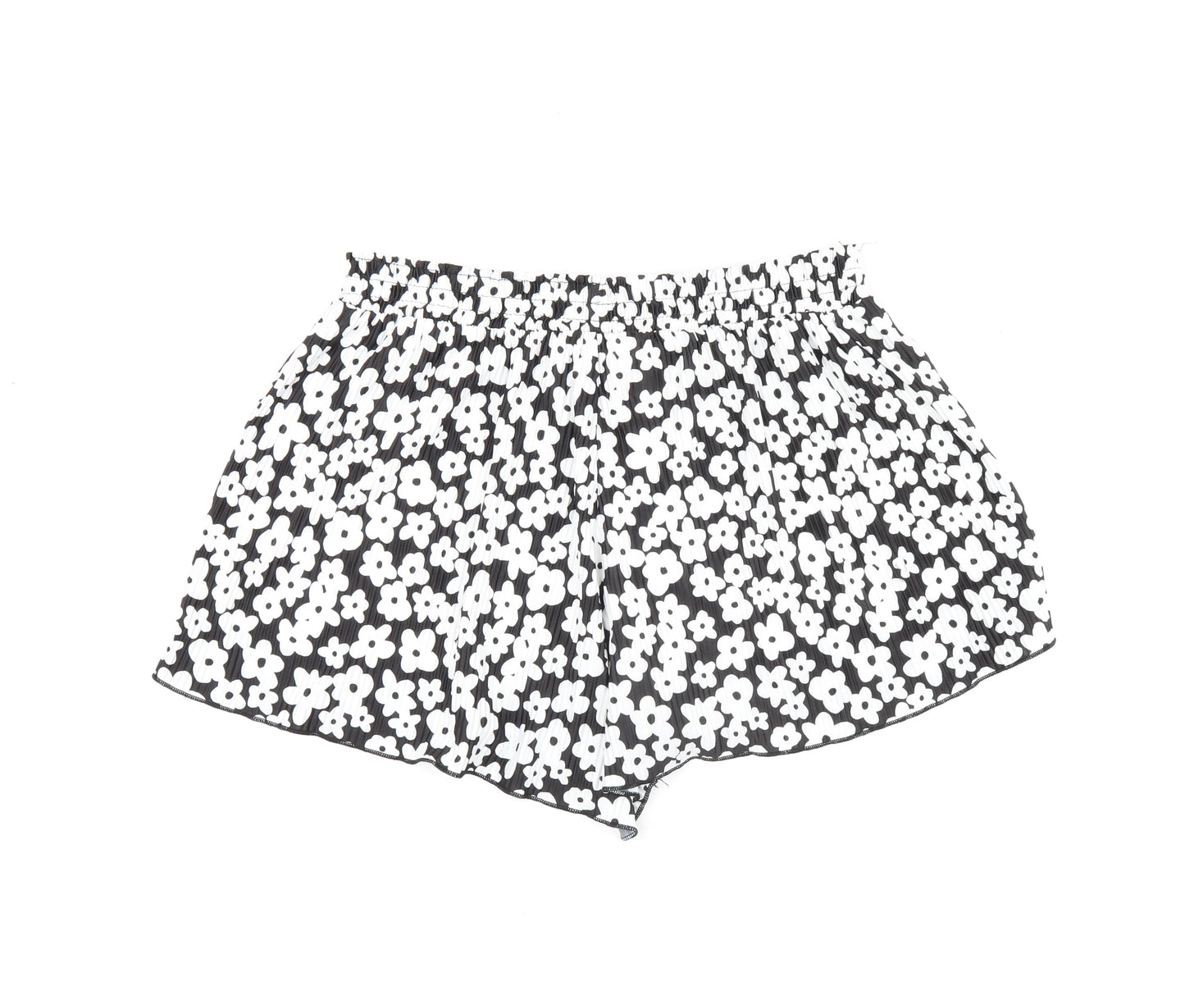 Bershka Womens Black Floral Polyester Basic Shorts Size 14 L3 in Regular Pull On - Pleated Detail