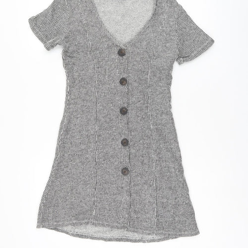 Zara Womens Black Striped Cotton Shift Size 8 V-Neck Pullover - Ribbed
