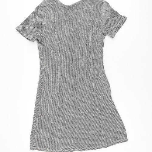 Zara Womens Black Striped Cotton Shift Size 8 V-Neck Pullover - Ribbed