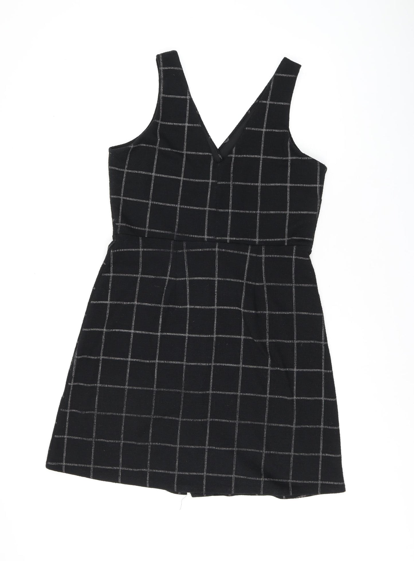 New Look Womens Black Check Polyester Shift Size 8 V-Neck Button