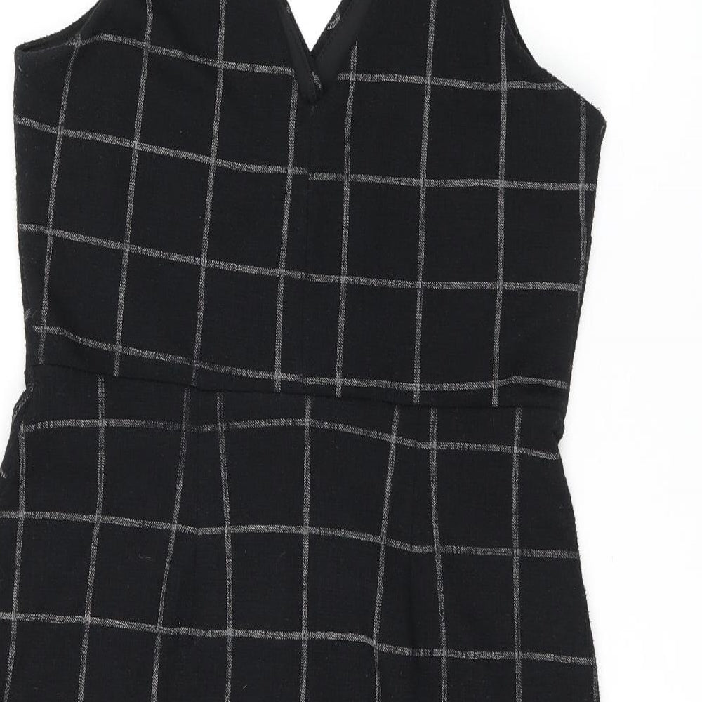 New Look Womens Black Check Polyester Shift Size 8 V-Neck Button