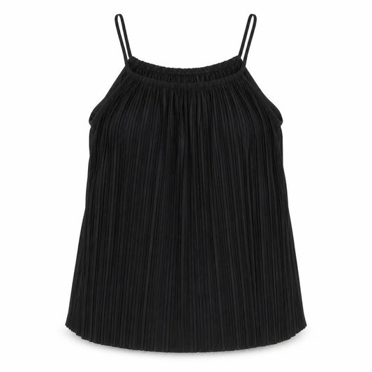 Front view of Next women’s black polyester basic tank, size UK 14, square neck - pleated detail