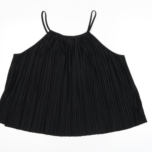 NEXT Womens Black Polyester Basic Tank Size 14 Square Neck - Pleated Detail