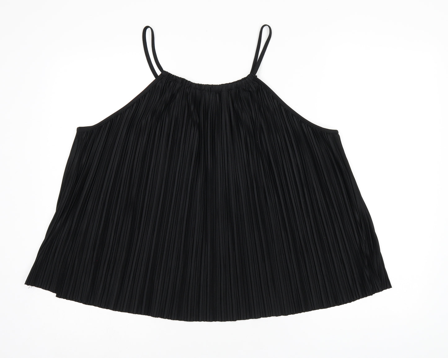NEXT Womens Black Polyester Basic Tank Size 14 Square Neck - Pleated Detail