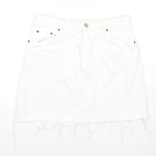Zara Womens White Cotton A-Line Skirt Size L Zip